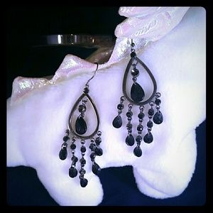 BLACK FACETED CRYSTALS BOHOMENIAN STYLE EARRINGS